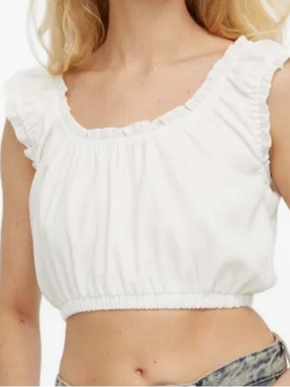 The Kooples Tank Top Womens 2 White Ruffle Square Neck Cropped Blouse Summer Y2K